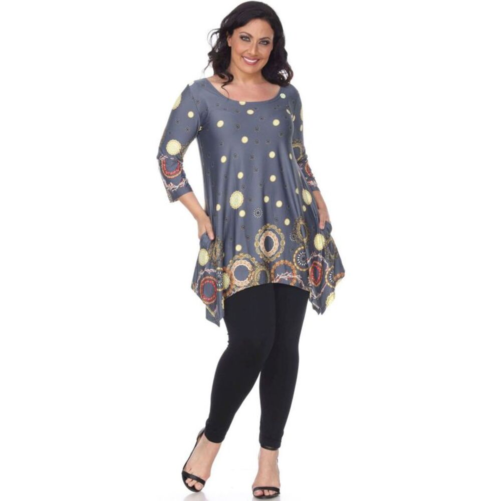 White Mark Womens Plus Size Printed Tunic Blouse, NWT